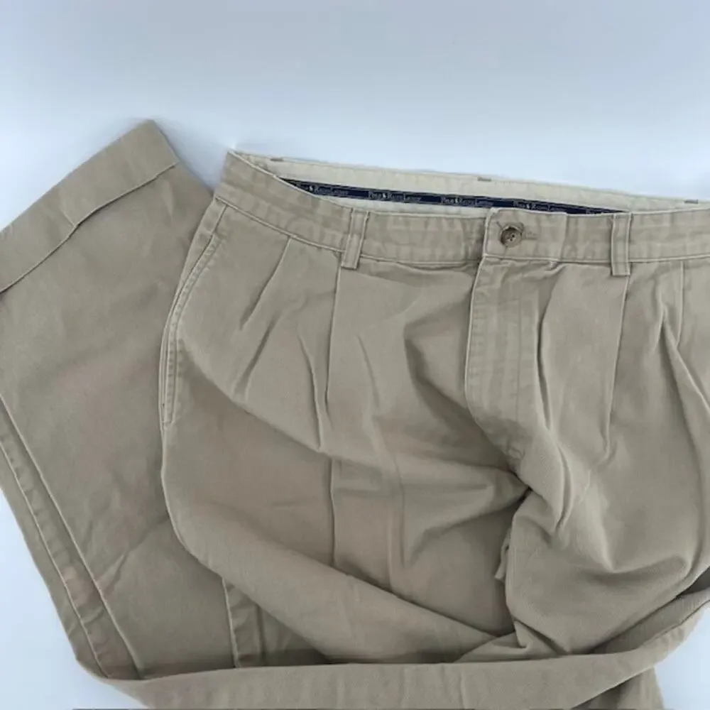 VTG Polo Ralph Lauren Hammond Chino Pants Mens 33x34 (33x32) Pleated Cuffed Hem